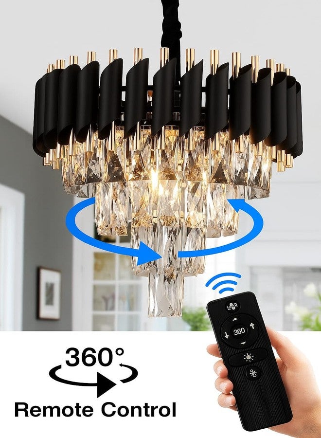 BNK DECOR Modern Crystal 3-Tier Black Mamba Chandeliers | Bluetooth Remote Control and Moving Round| Colour Changing,Speaker | Ceiling Light Fixture for Living Room Bedroom (Black Gold Remote, 400MM) - Image 4